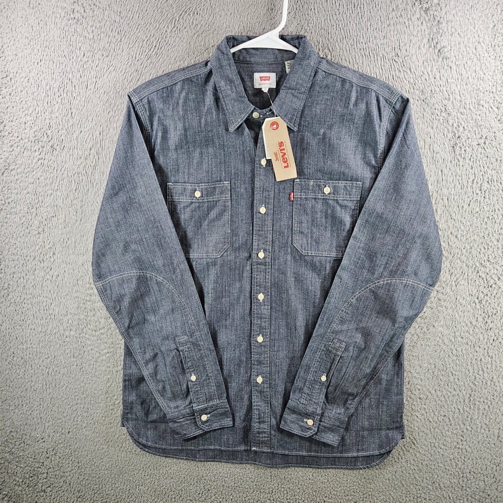 Levis Mens Blue Chambray Denim Work Shirt Long Sleeve Button Down L NWT NEW